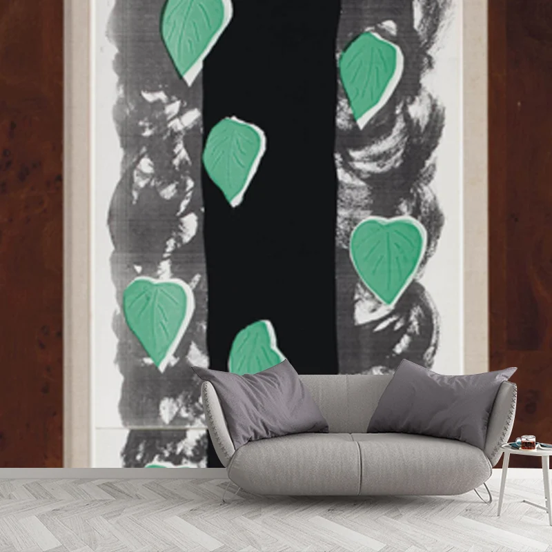 Calcomaní mural de hojas que caen en negro y verde, arte de pared resistente la humedad para sala de estar Negro Clearhalo
