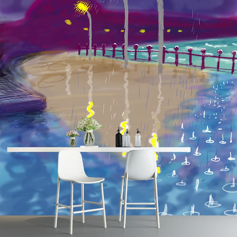 Calcomaní mural de lámpara de carretera bajo la lluvia, revestimiento de paredes para sala de estar Art Déco resistente la...