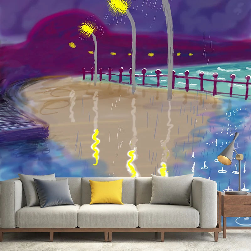 Calcomaní mural de lámpara de carretera bajo la lluvia, revestimiento de paredes para sala de estar Art Déco resistente la...