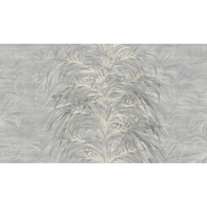 Calcomaní mural de pared con hojas de ilustración para decoración de dormitorio en gris pastel, tamaño personalizado dispo...