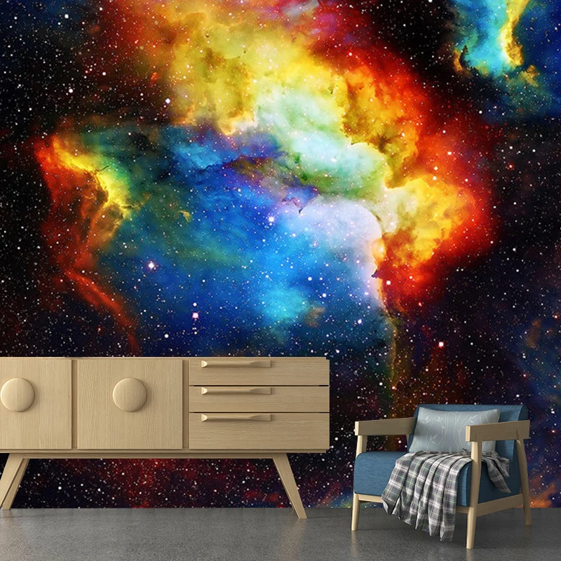 Calcomaní mural de pared nórdica con fotografí completa para decoración de techo con nebulosa en multicolor Rojo Clearhalo