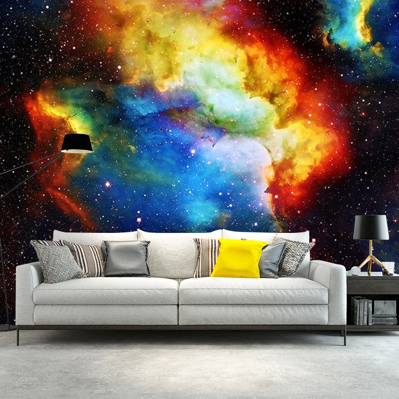 Calcomaní mural de pared nórdica con fotografí completa para decoración de techo con nebulosa en multicolor Rojo Clearhalo