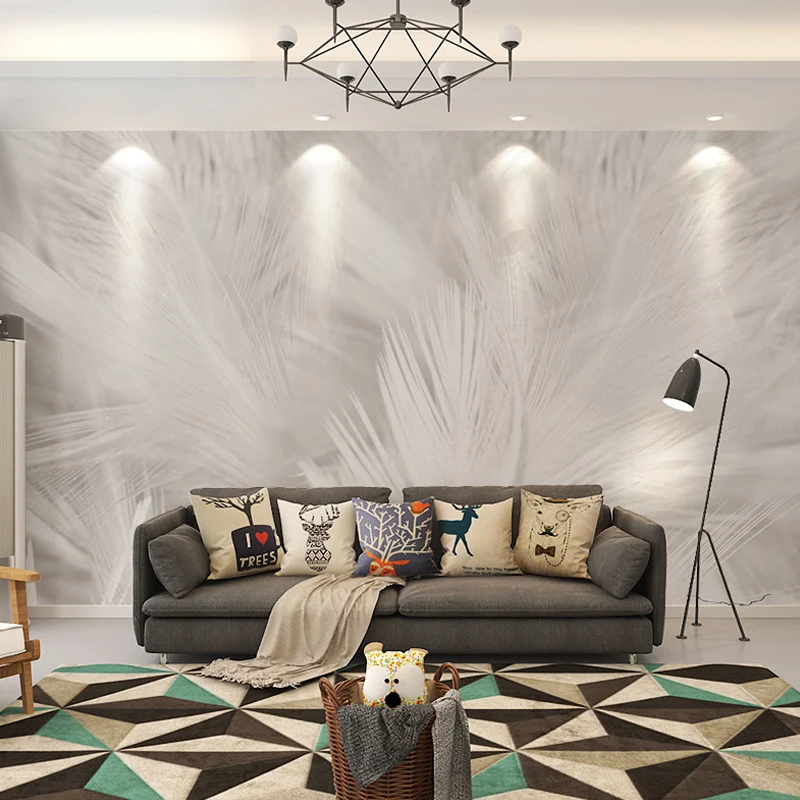 Calcomaní mural de pared de plumas de fotografí para pared decorativa en blanco liso, tamaño personalizado disponible Blan...