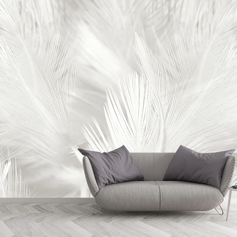 Calcomaní mural de pared de plumas de fotografí para pared decorativa en blanco liso, tamaño personalizado disponible Blan...