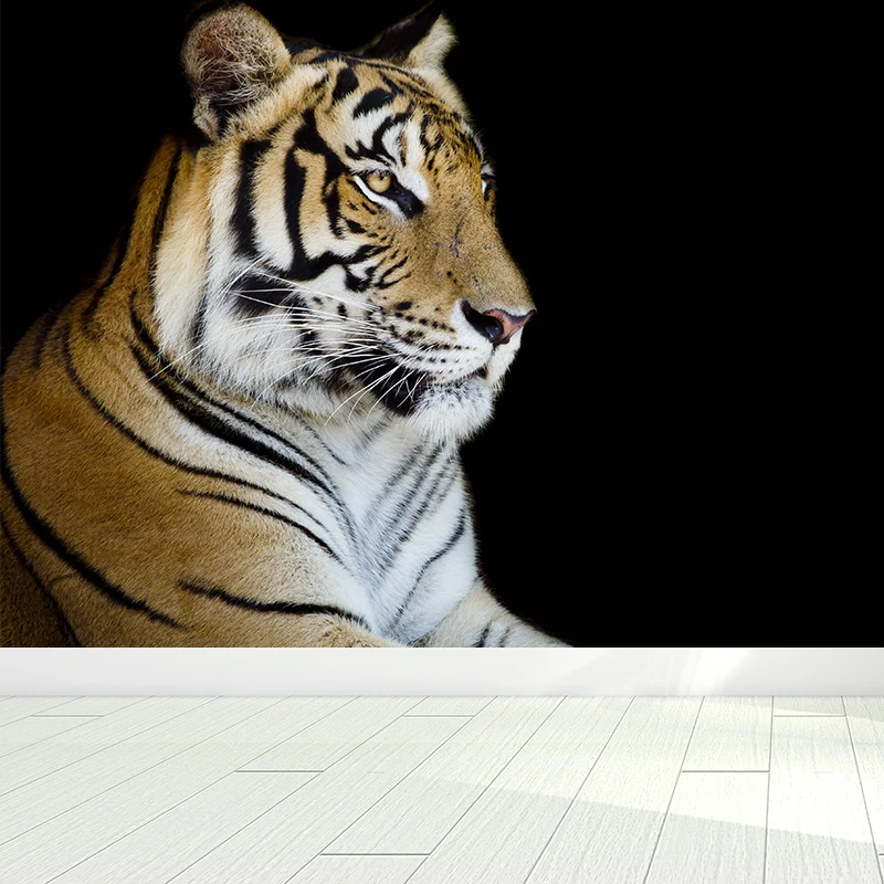 Calcomaní mural de tigre domesticado contemporáneo, revestimiento de pared para comedor negro, personalizado Negro Clearhalo
