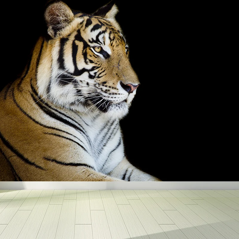 Calcomaní mural de tigre domesticado contemporáneo, revestimiento de pared para comedor negro, personalizado Negro Clearhalo