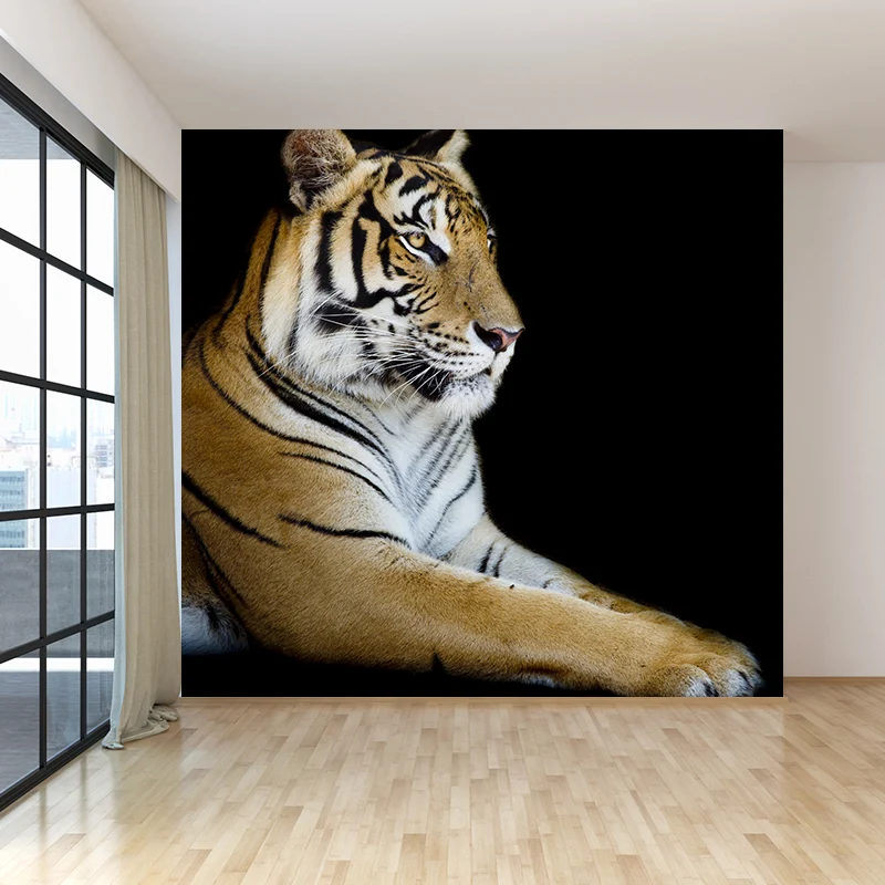 Calcomaní mural de tigre domesticado contemporáneo, revestimiento de pared para comedor negro, personalizado Negro Clearhalo