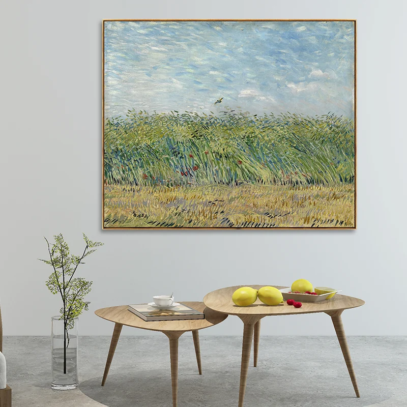 Campo de trigo rústico en pintura al viento, lienzo verde de Van Gogh, arte de pared para el interior de la casa Verde Cle...
