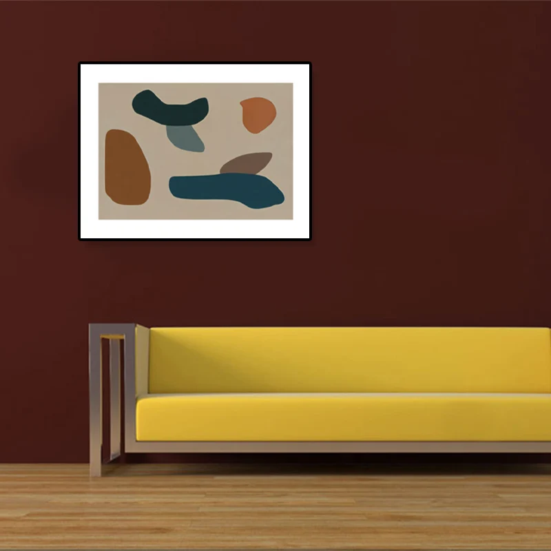 Conjunto de arte de pared con patrón de impresión mano, lienzo de expresionismo abstracto marrón para sala de estar Marron...