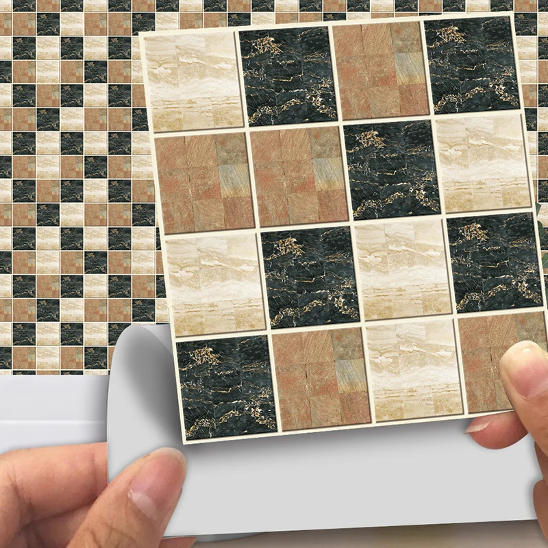 Conjunto de paneles de papel tapiz de azulejos de mosaico de mármol, decoración de pared autoadhesiva suave y moderna en n...