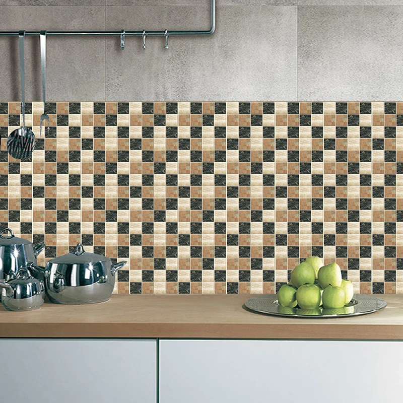 Conjunto de paneles de papel tapiz de azulejos de mosaico de mármol, decoración de pared autoadhesiva suave y moderna en n...