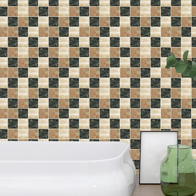 Conjunto de paneles de papel tapiz de azulejos de mosaico de mármol, decoración de pared autoadhesiva suave y moderna en n...