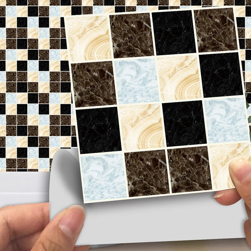 Conjunto de paneles de papel tapiz de mármol negro y marrón, mosaicos, decoración de pared moderna para cocina Clearhalo