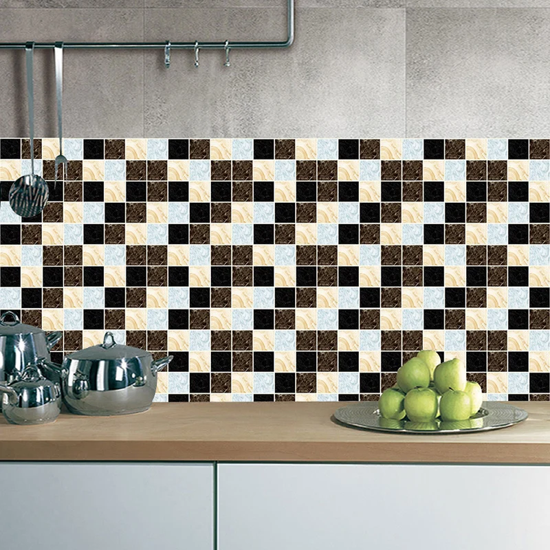 Conjunto de paneles de papel tapiz de mármol negro y marrón, mosaicos, decoración de pared moderna para cocina Clearhalo