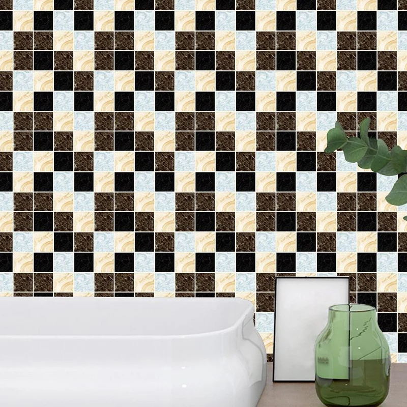 Conjunto de paneles de papel tapiz de mármol negro y marrón, mosaicos, decoración de pared moderna para cocina Clearhalo