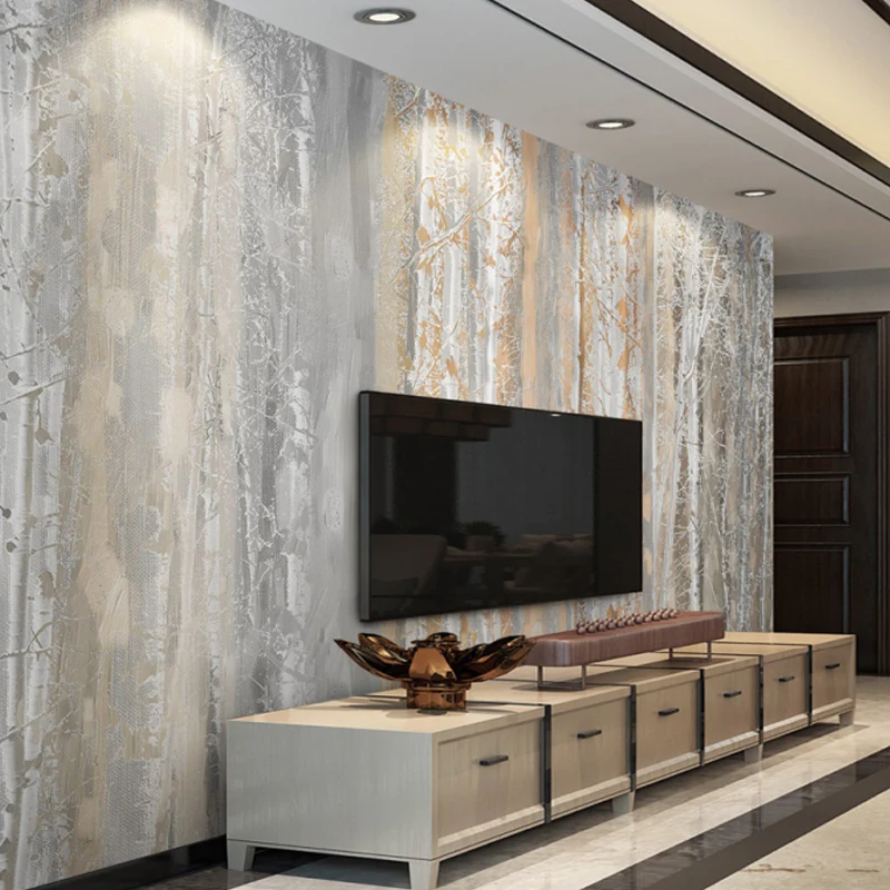 Cool Birch Tree Mural Wallpaper para pared decorativa, marrón pastel, tamaño personalizado disponible Marron Clearhalo
