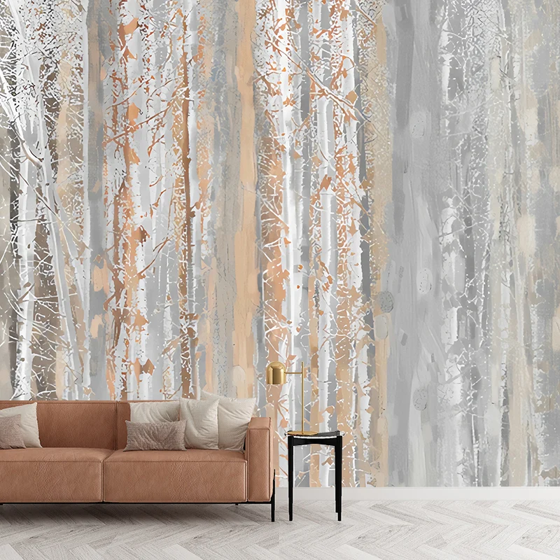 Cool Birch Tree Mural Wallpaper para pared decorativa, marrón pastel, tamaño personalizado disponible Marron Clearhalo