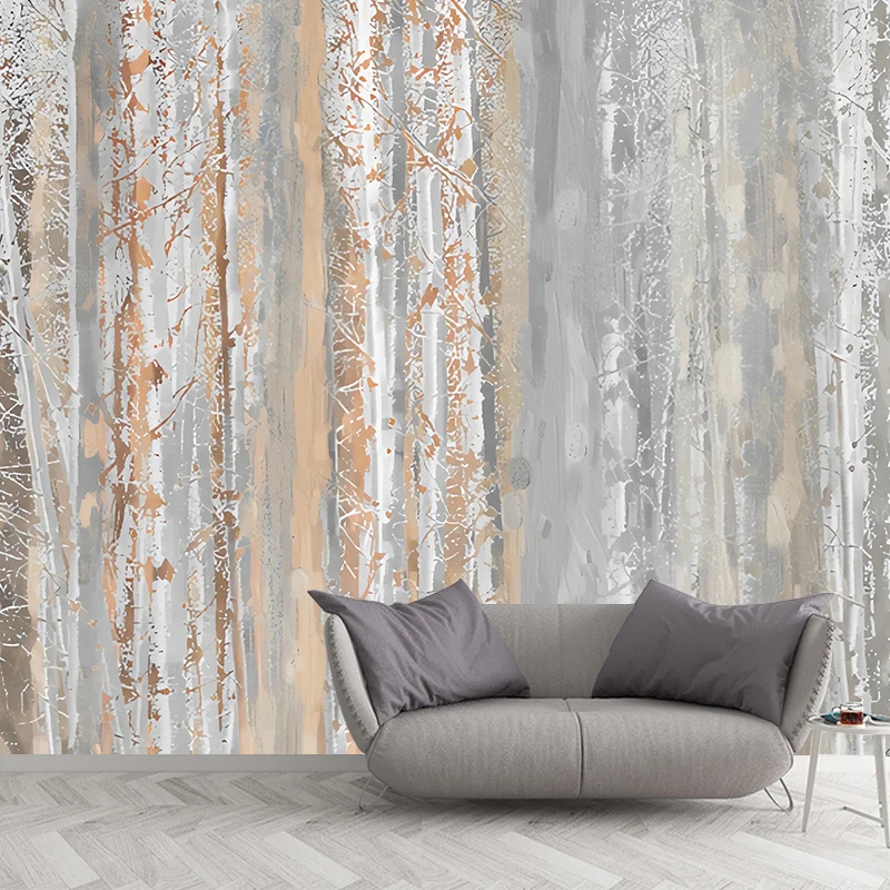 Cool Birch Tree Mural Wallpaper para pared decorativa, marrón pastel, tamaño personalizado disponible Marron Clearhalo