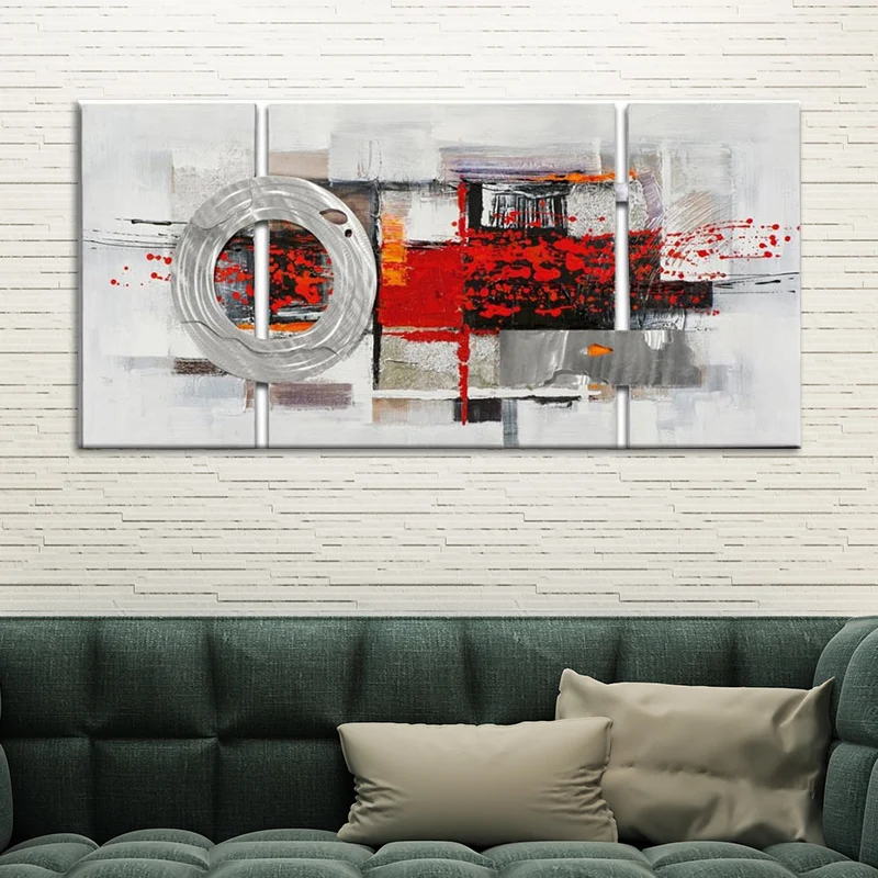Círculos pintura arte impresión superficie texturizada estilo moderno decoración de la pared de la sala de estar Rojo Clea...