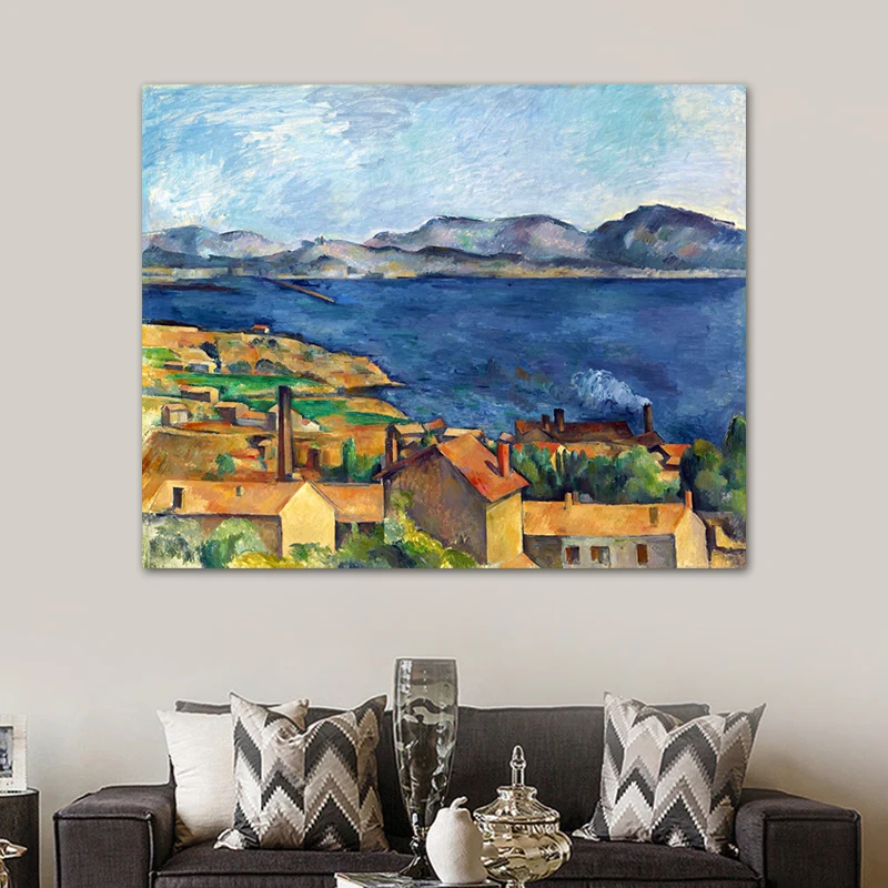 Decoración de arte de pared texturizada en lienzo con escena de campo de color suave para dormitorio, varios tamaños Azul...