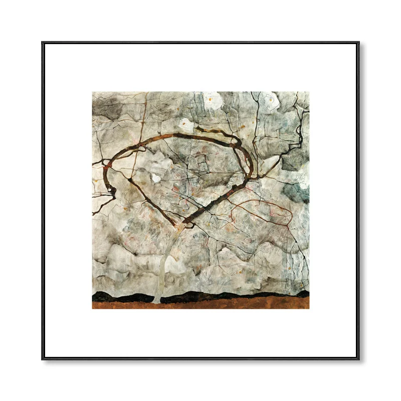 Decoración artística de pared de árbol desnudo, lienzo texturizado de estilo moderno de mediados de siglo en gris para ves...