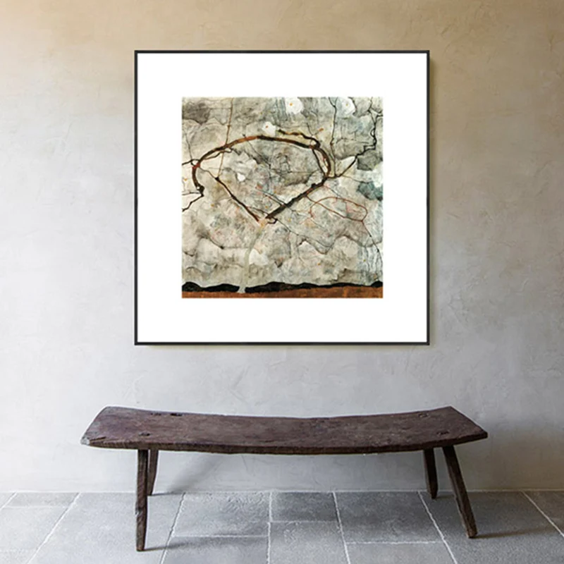 Decoración artística de pared de árbol desnudo, lienzo texturizado de estilo moderno de mediados de siglo en gris para ves...