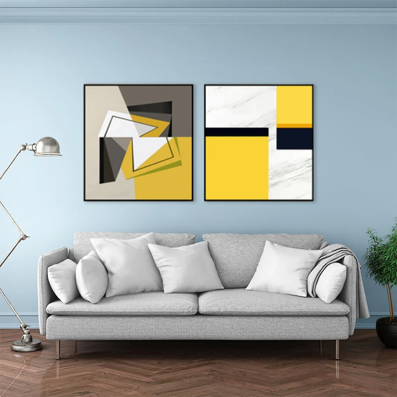 Decoración contemporánea de la pared del arte de la lona de la geometrí ilustrada texturizada para la sala de estar Gris C...