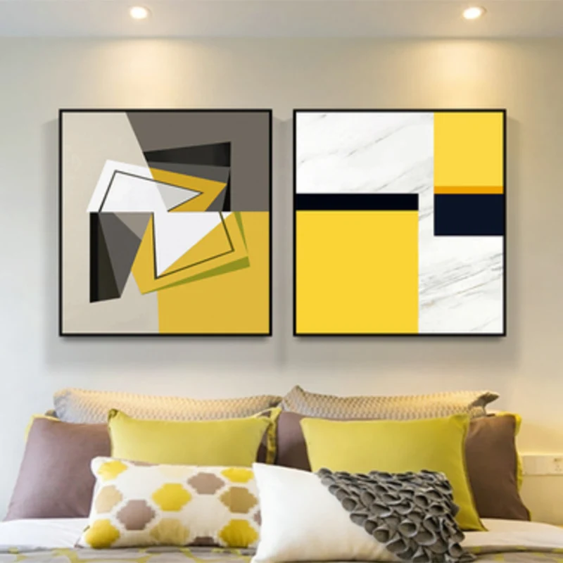Decoración contemporánea de la pared del arte de la lona de la geometrí ilustrada texturizada para la sala de estar Gris C...