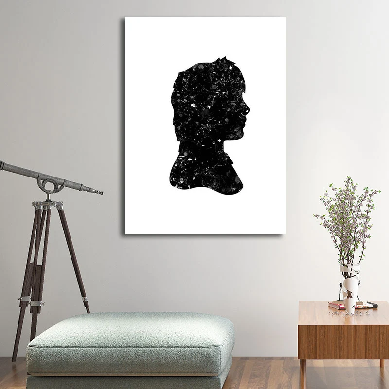 Decoración minimalista de la pared de la cara lateral, arte de la pared de la lona del personaje de la literatura negra pa...