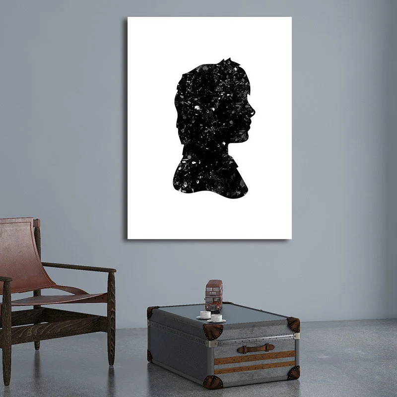 Decoración minimalista de la pared de la cara lateral, arte de la pared de la lona del personaje de la literatura negra pa...