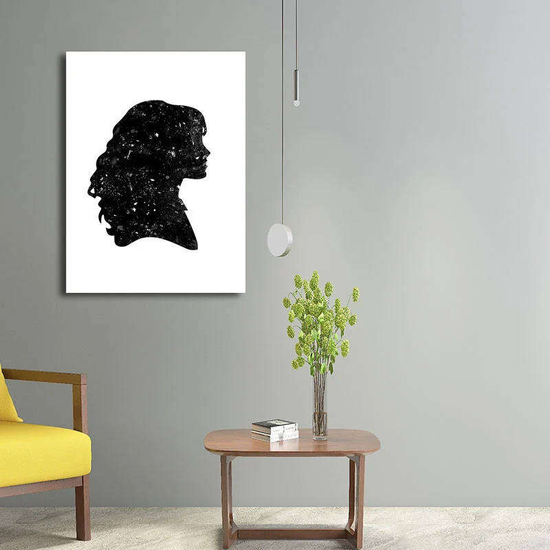 Decoración minimalista de la pared de la cara lateral, arte de la pared de la lona del personaje de la literatura negra pa...