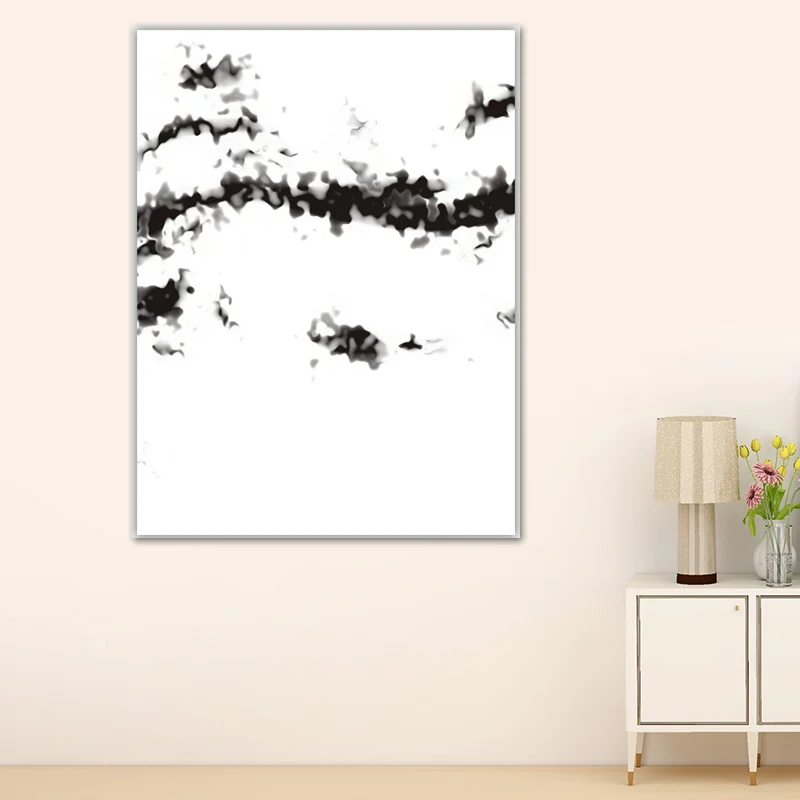 Decoración de pared abstracta de humo, lienzo texturizado minimalista, arte de pared en blanco y negro Negro Clearhalo