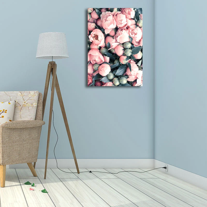 Decoración de pared con capullos de flores texturizados, impresión artística en lienzo con estilo nórdico en rosa y verde...