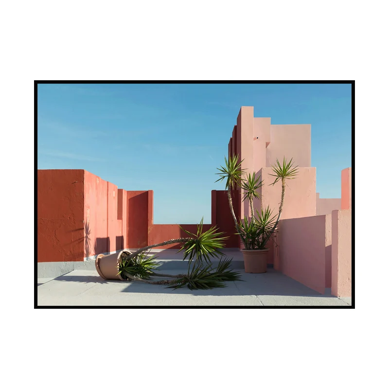 Decoración de pared con patrón de edificio nórdico, arte en lienzo texturizado de Color Pastel para comedor Rojo Clearhalo