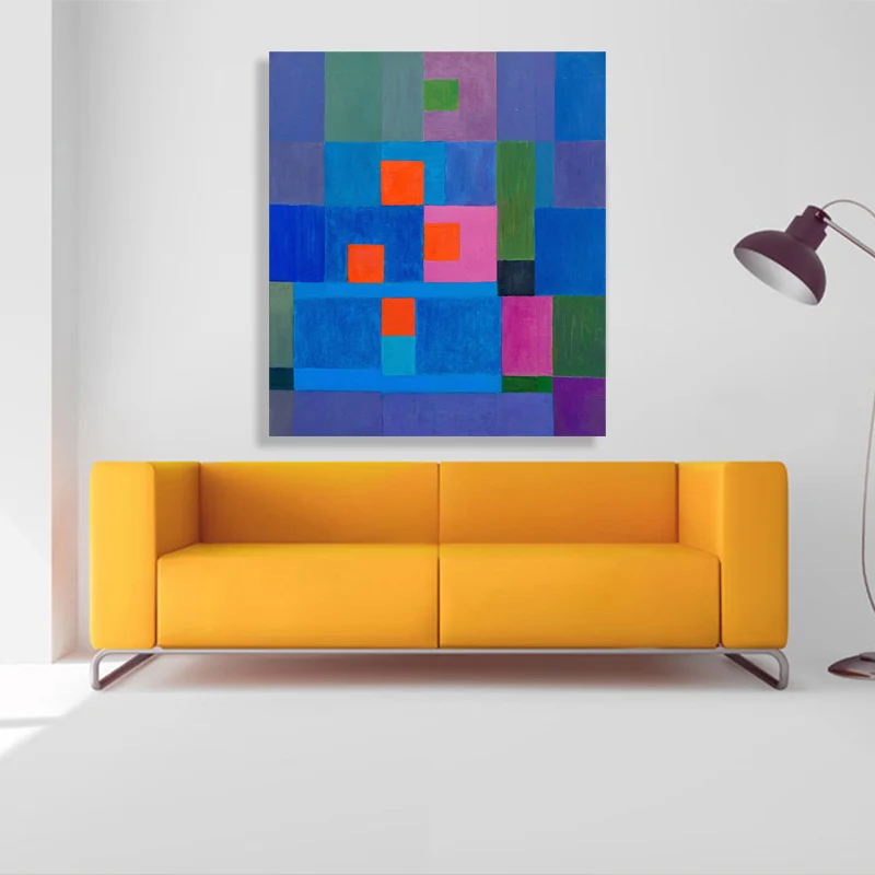 Decoración de pared de estilo tradicional, pintura de geometrí novedosa en color pastel, varios tamaños Azul Clearhalo