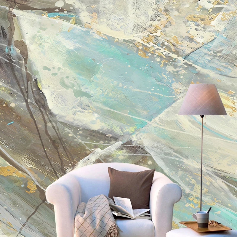 Decoración de pared extragrande con degradado en material verde no tejido, Mural de pared para sala de estar, tamaño perso...