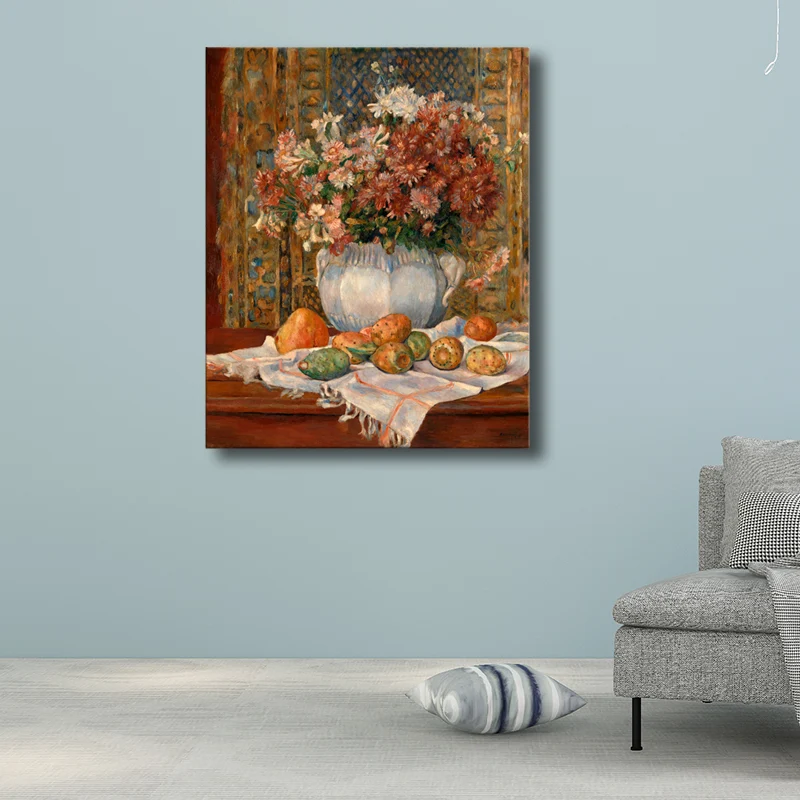 Decoración de pared de flores y frutas en lienzo estilo impresionista marrón para salón Marron Clearhalo