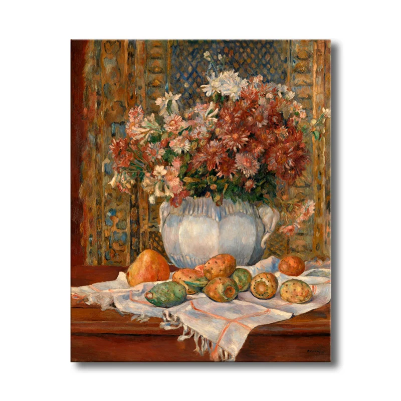 Decoración de pared de flores y frutas en lienzo estilo impresionista marrón para salón Marron Clearhalo