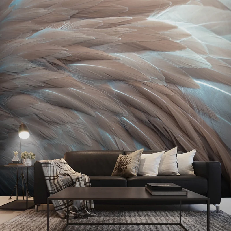 Decoración de pared grande no tejida con plumas naturales de color pastel 3D, tamaño personalizado disponible Marron Clear...