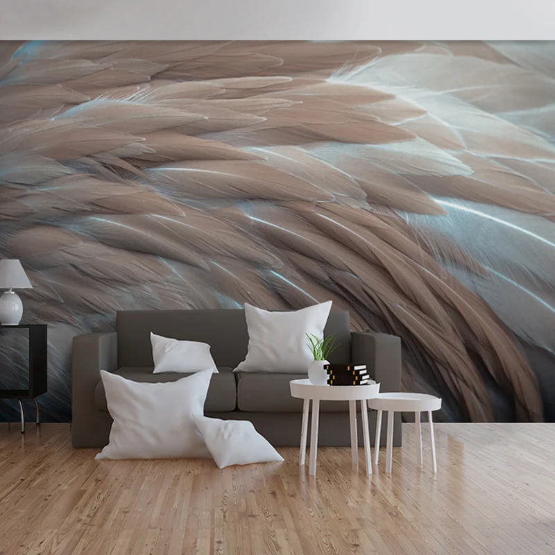 Decoración de pared grande no tejida con plumas naturales de color pastel 3D, tamaño personalizado disponible Marron Clear...