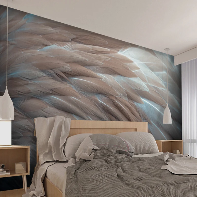 Decoración de pared grande no tejida con plumas naturales de color pastel 3D, tamaño personalizado disponible Marron Clear...