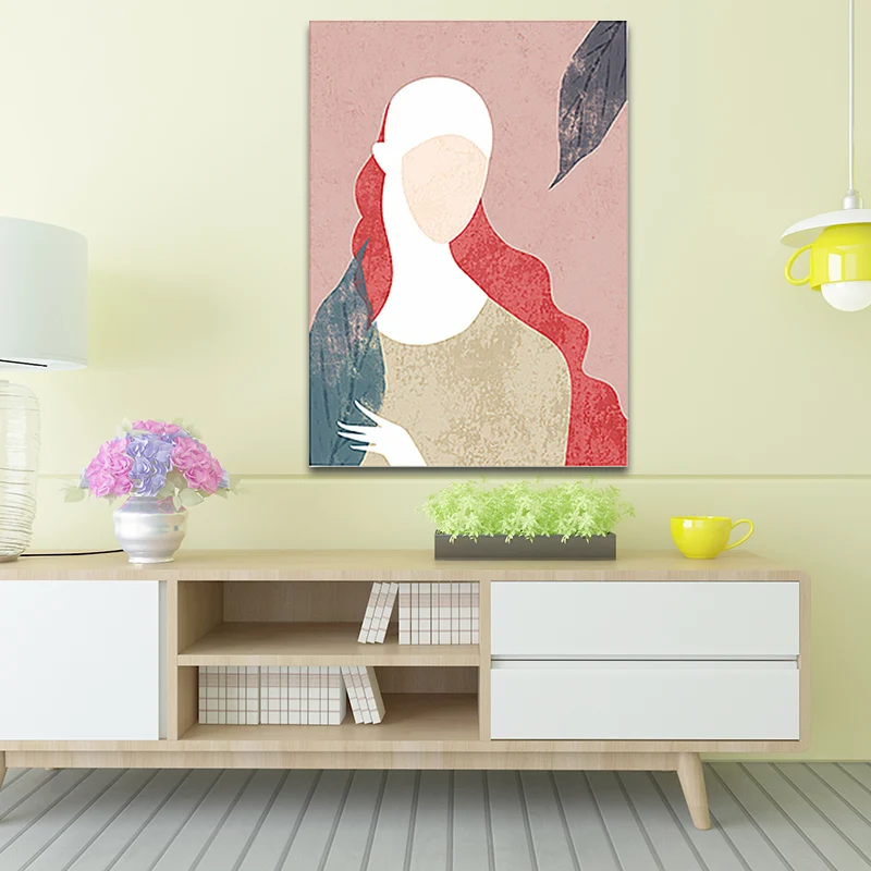 Decoración de pared de mujer de moda nórdica, arte en lienzo rosa para sala de estar (varios tamaños disponibles) Rosa Cle...