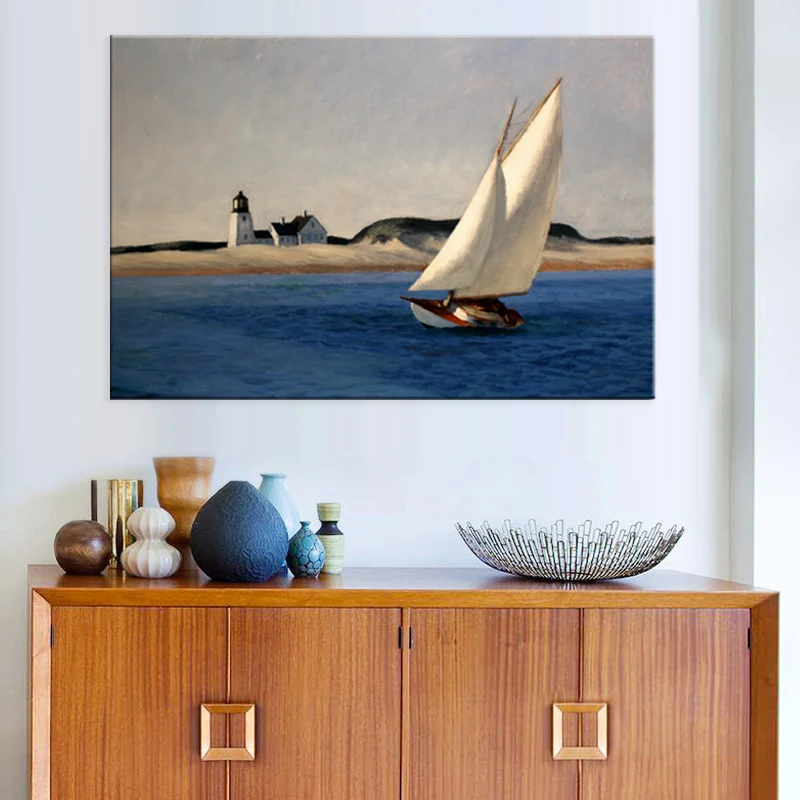 Decoración de pared de sala de estar con textura de playa tropical con estampado de arte de vela sencilla (varios tamaños...