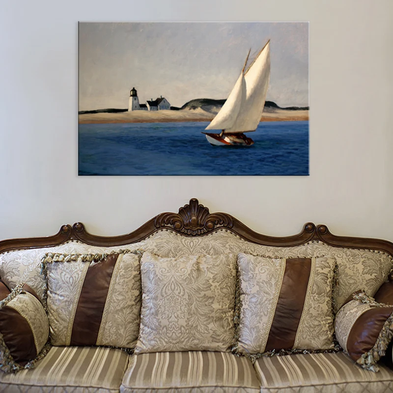 Decoración de pared de sala de estar con textura de playa tropical con estampado de arte de vela sencilla (varios tamaños...