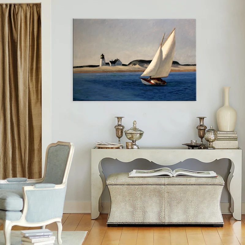 Decoración de pared de sala de estar con textura de playa tropical con estampado de arte de vela sencilla (varios tamaños...