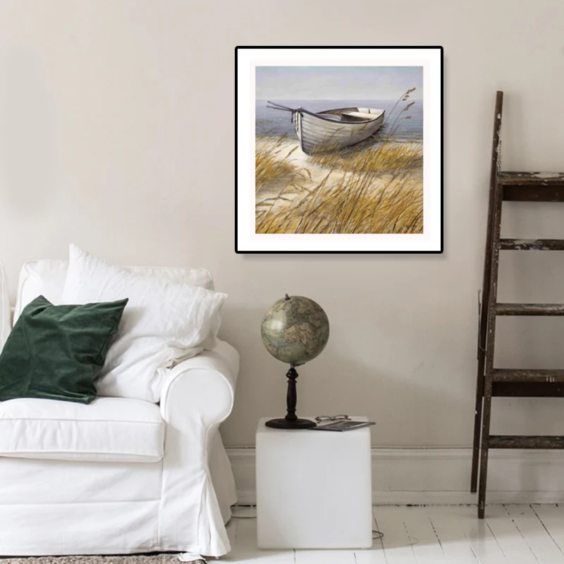Decoración de pared texturizada con estampado de lienzo de barco de madera marrón para sala de estudio, varios tamaños Mar...