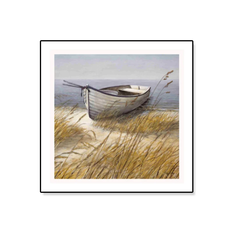 Decoración de pared texturizada con estampado de lienzo de barco de madera marrón para sala de estudio, varios tamaños Mar...