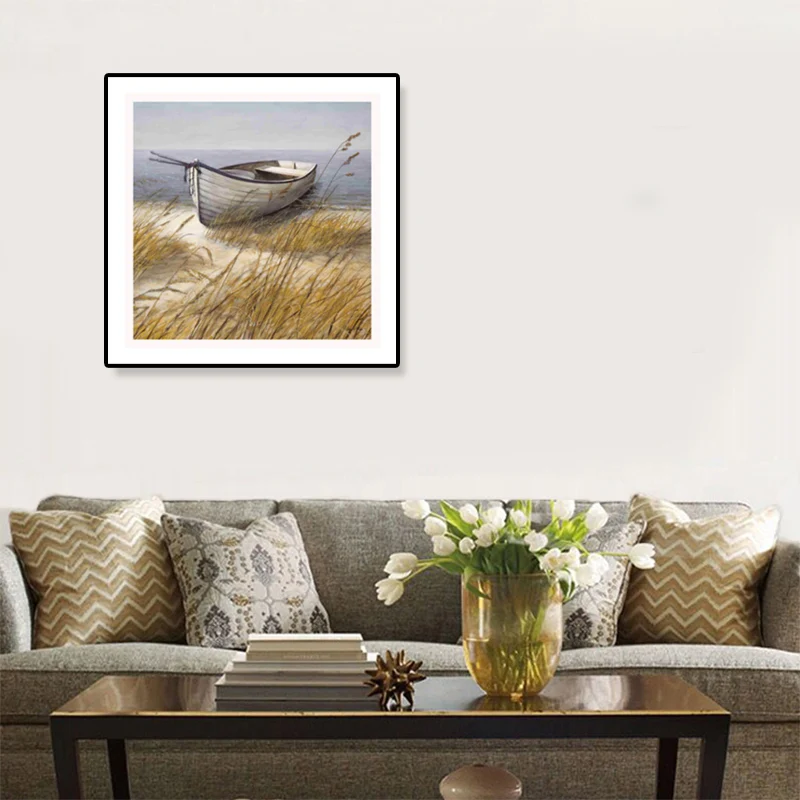Decoración de pared texturizada con estampado de lienzo de barco de madera marrón para sala de estudio, varios tamaños Mar...