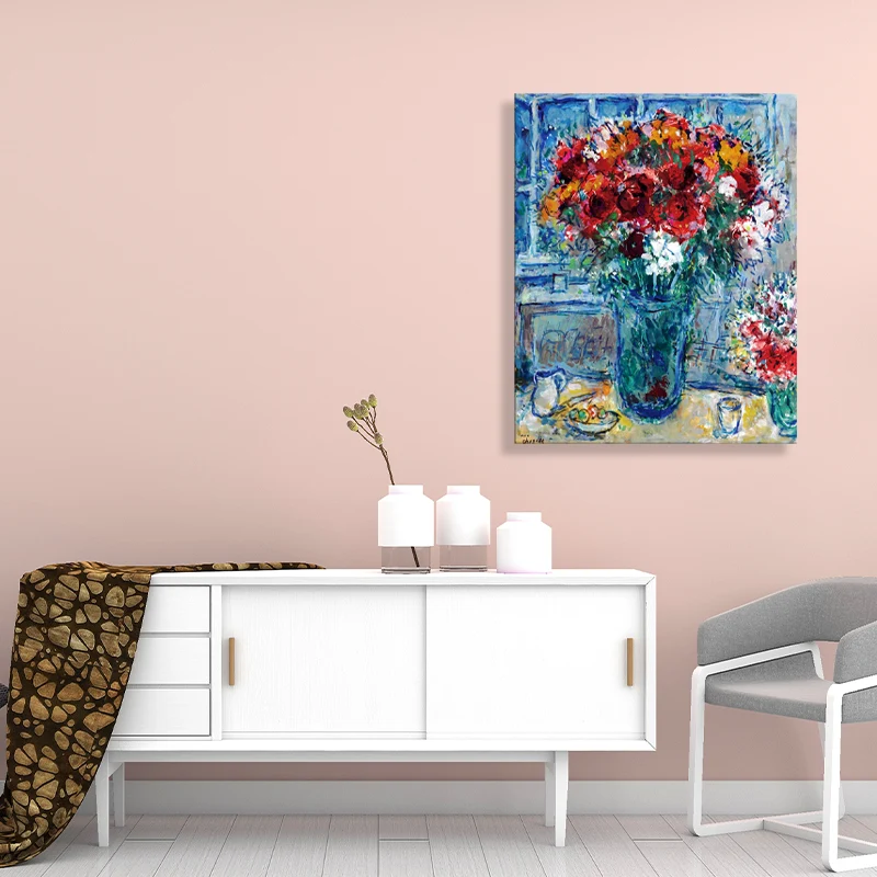 Dibujo de flores y jarrones, lienzo de estilo campestre francés, impresión de pared texturizada en azul Azul Clearhalo