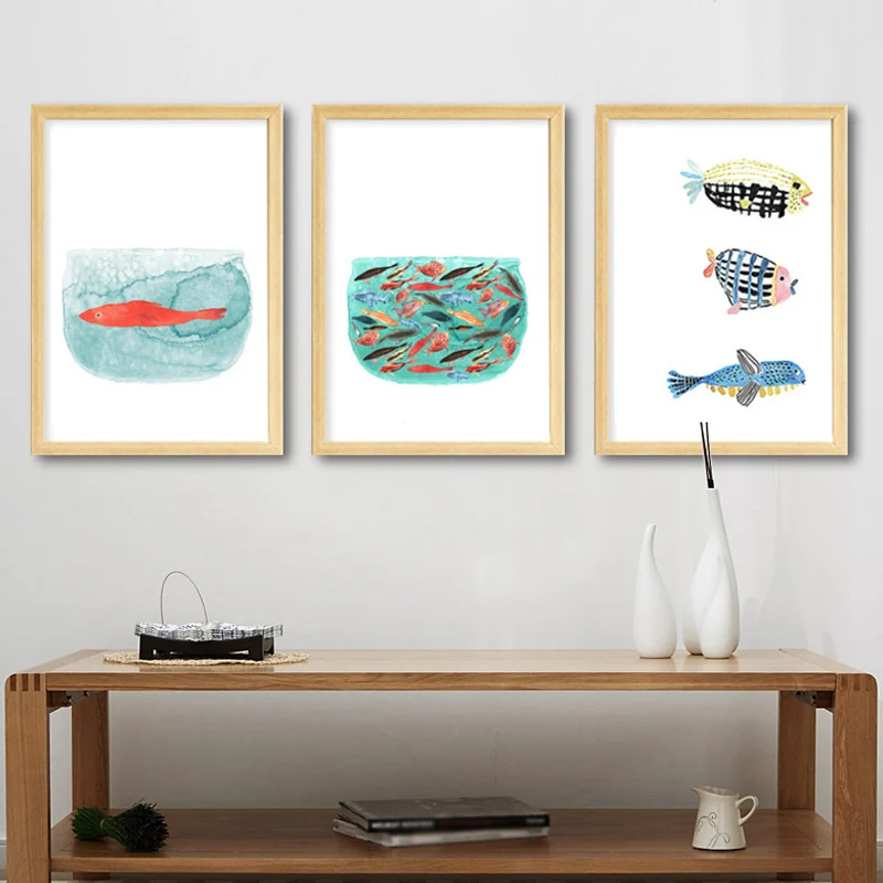Dibujo de pez, decoración de pared, arte infantil texturizado, lienzo para comedor, impresión en blanco Blanco Clearhalo